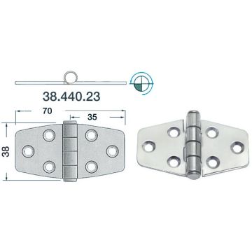 hing OSCULATI standard 70x38 läikiv roostevaba teras, 2mm