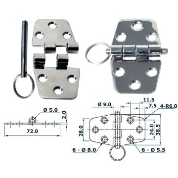 hing OSCULATI vabastustihvtiga 72x38.5, läikiv roostevaba teras, 2mm