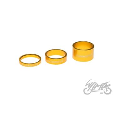 Roolikupli vahepuksid 5/10/20 MM kollased 3 tk, alumiinium, läbimõõt 1 1/8’