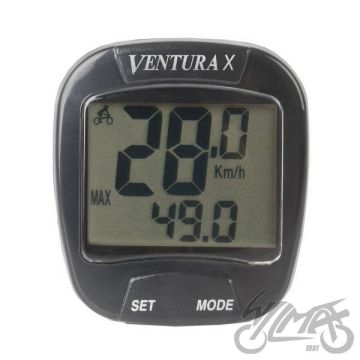 Jalgrattakompuuter Ventura 10 funktsiooni, must, juhtmega, 12/24-tunnine kell, lenksukinni