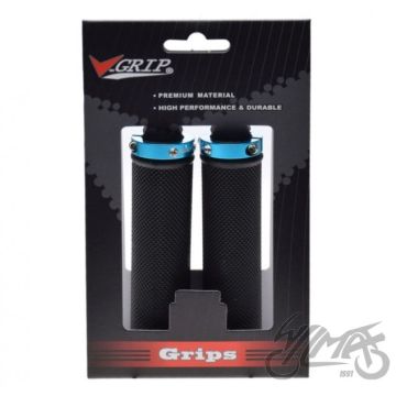 Juhtraua käepidemed V-grip, poltkinnitus, 127 mm, 128 g, must, sinised rõngad