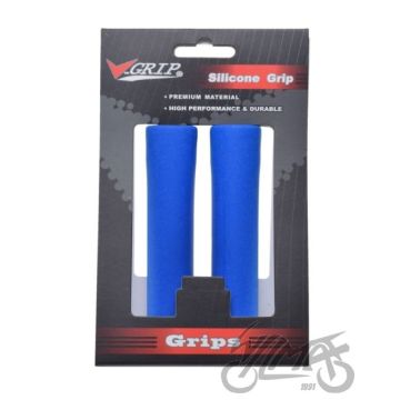 Juhtrauakäepid V-grip jalgrattale silikoon sinine 130 mm, 88 g, korkidega