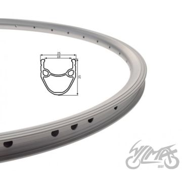 Jalgratta velg 26, 36 auku, ALU, koonus, hõbedane, 25 mm, 19 mm, 25 mm