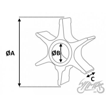 Veepumba tiivik Yamaha Marine 6L5-44352-00 6 hammast Ø A-36mm Ø B-10mm C-14mm