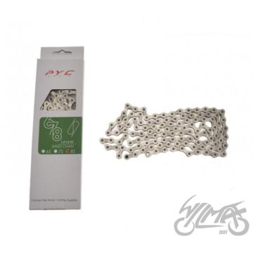 Jalgrattakett PYC P8001 8-käiguline 1/2" X 3/32" 116L, 7,1 mm, hõbedane, 338 g