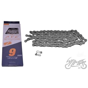 Jalgrattakett PYC P9002 9-käiguline 1/2"X11/128" 116L, 6,4 mm, 285 g, tumehõbedane