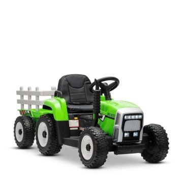 TRACTEUR ÉLECTRIQUE ENFANT AVEC REMORQUE VERT